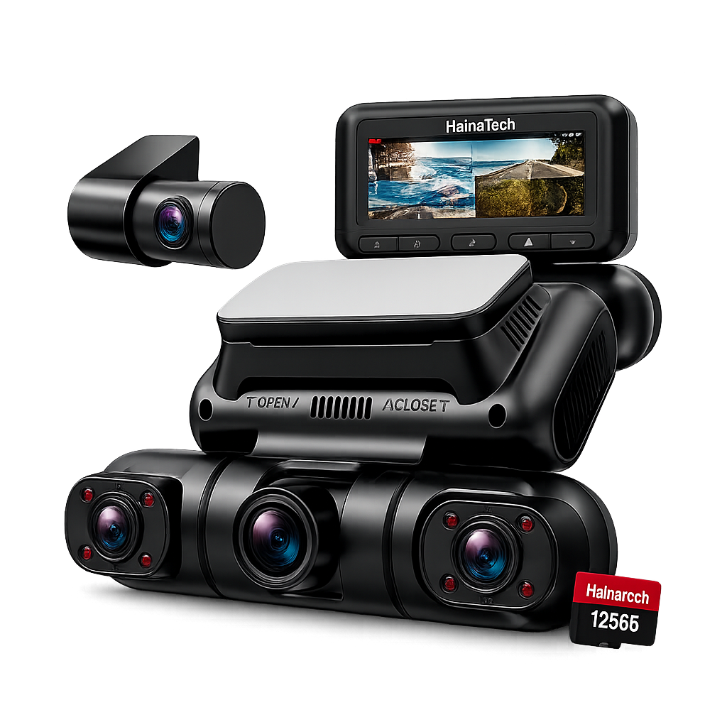 Hainatech 360 Degree View 4 Channel Dash Cam Front And Rear Inside Left Right, Dash Camera For Cars, Built-in GPS WiFi Night Vision, 24 7 Recording Parking Mode Monitor, Free 128G Card