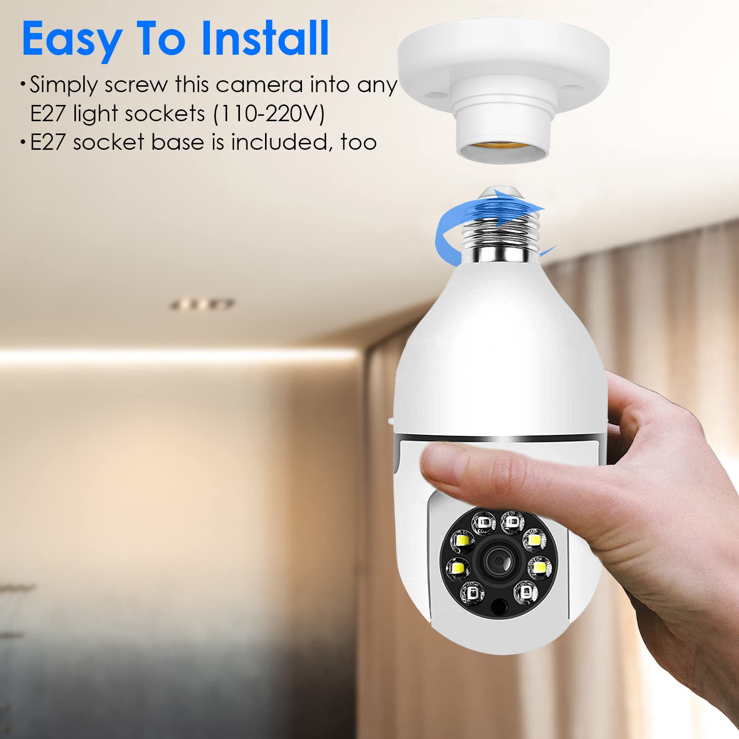360° Smart WiFi Bulb Security Camera – 1080P Pan Tilt, Night Vision & 2-Way Audio