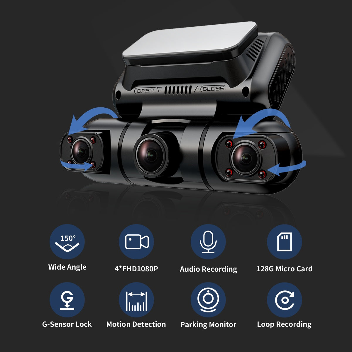 HainaTech 360° 4-Channel Smart Dash Cam – GPS, WiFi, Night Vision & 128GB Included