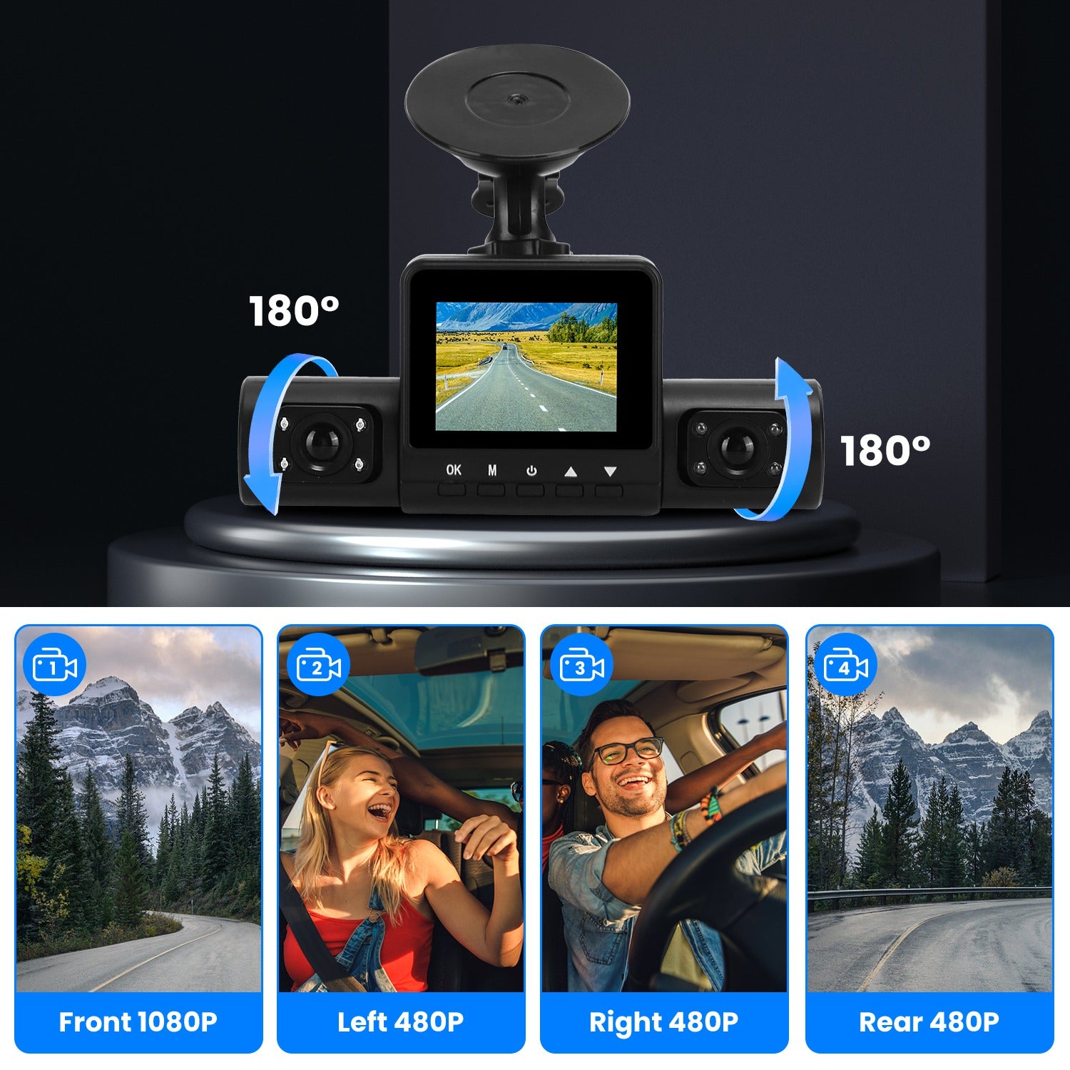 360° 4-Channel Dash Cam – Full HD Car Security Camera with Night Vision & 32GB Card