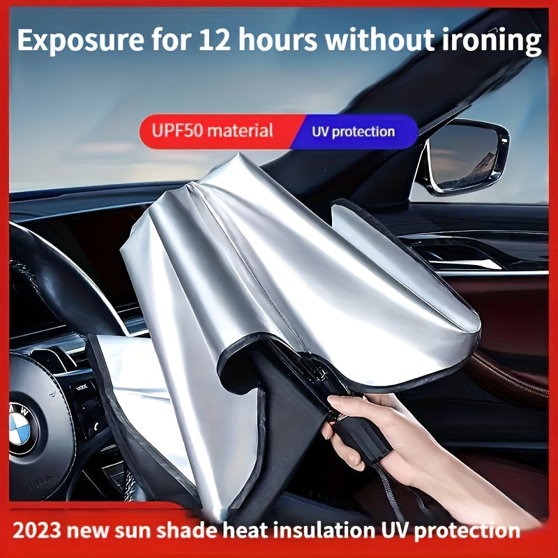 UPF50+ Roll-Up Car Windshield Sunshade – UV Protection & Heat Blocking Front Window Cover