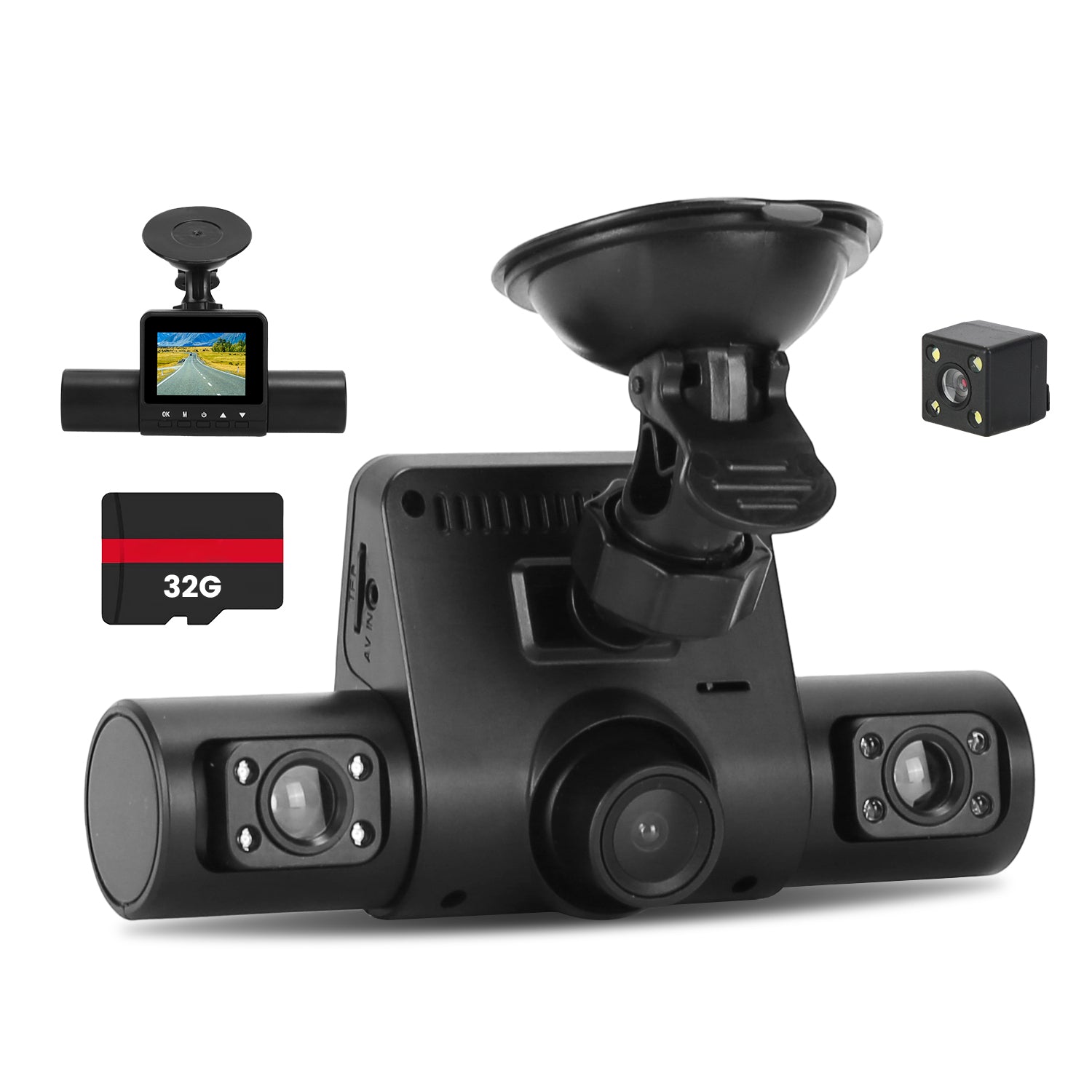 360° 4-Channel Dash Cam – Full HD Car Security Camera with Night Vision & 32GB Card