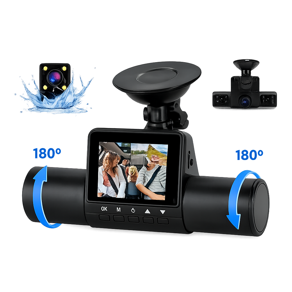 1Pc 360 Degree View FHD 4 Channel Dash Cam 1080P Front 480P Rear Left Right Inside Dash Camera With IR Night Vision Loop Recording Motion Detection Free 32GB MMC Card