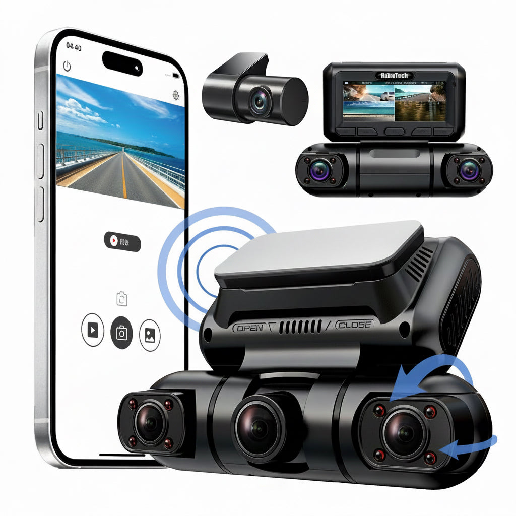 Hainatech 360 Degree View 4 Channel Dash Cam Front And Rear Inside Left Right, Dash Camera For Cars, Built-in GPS WiFi Night Vision, 24  7 Recording Parking Mode Monitor, Free 128G Card