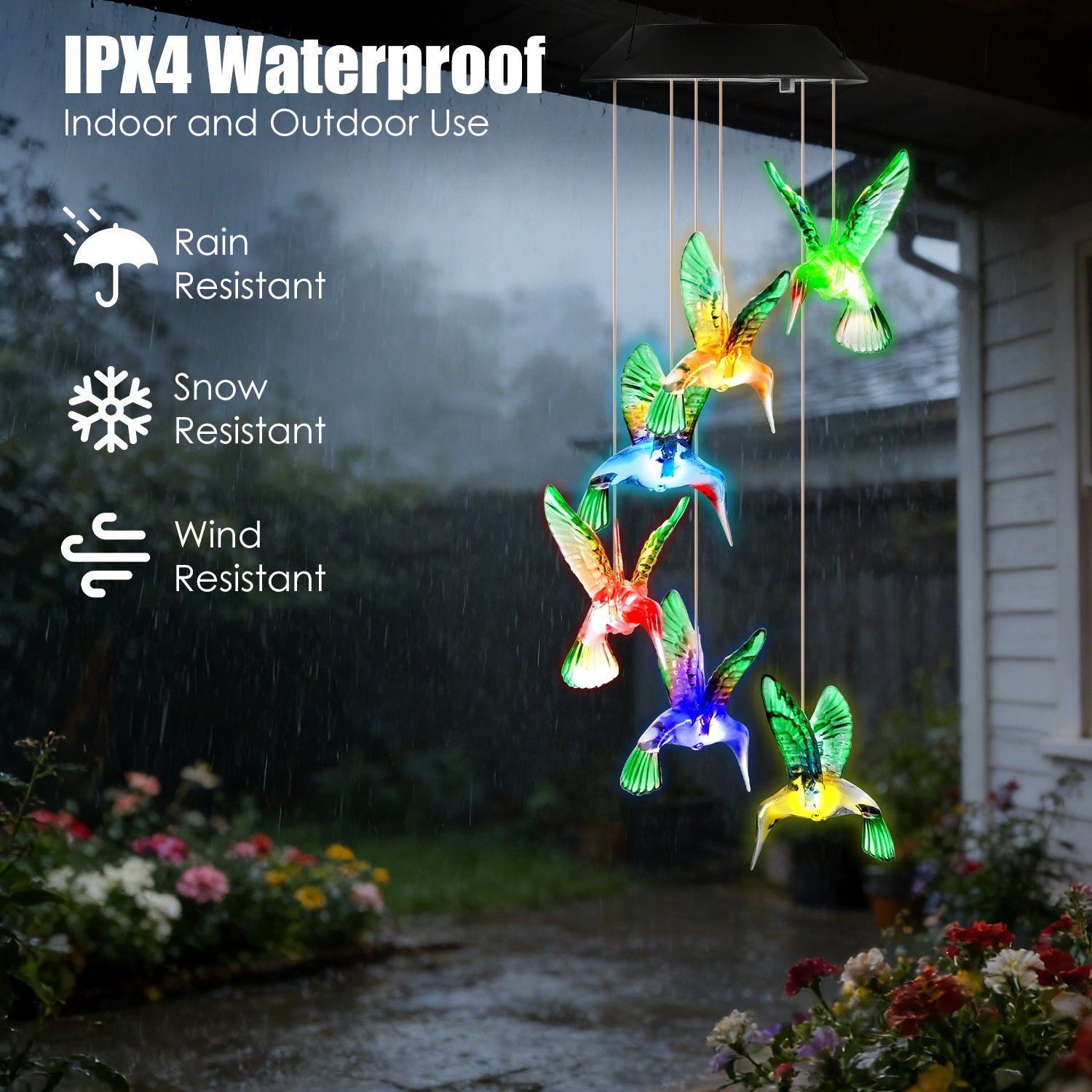 2-Pack Solar Hummingbird Wind Chimes – Color-Changing Waterproof Garden Decor