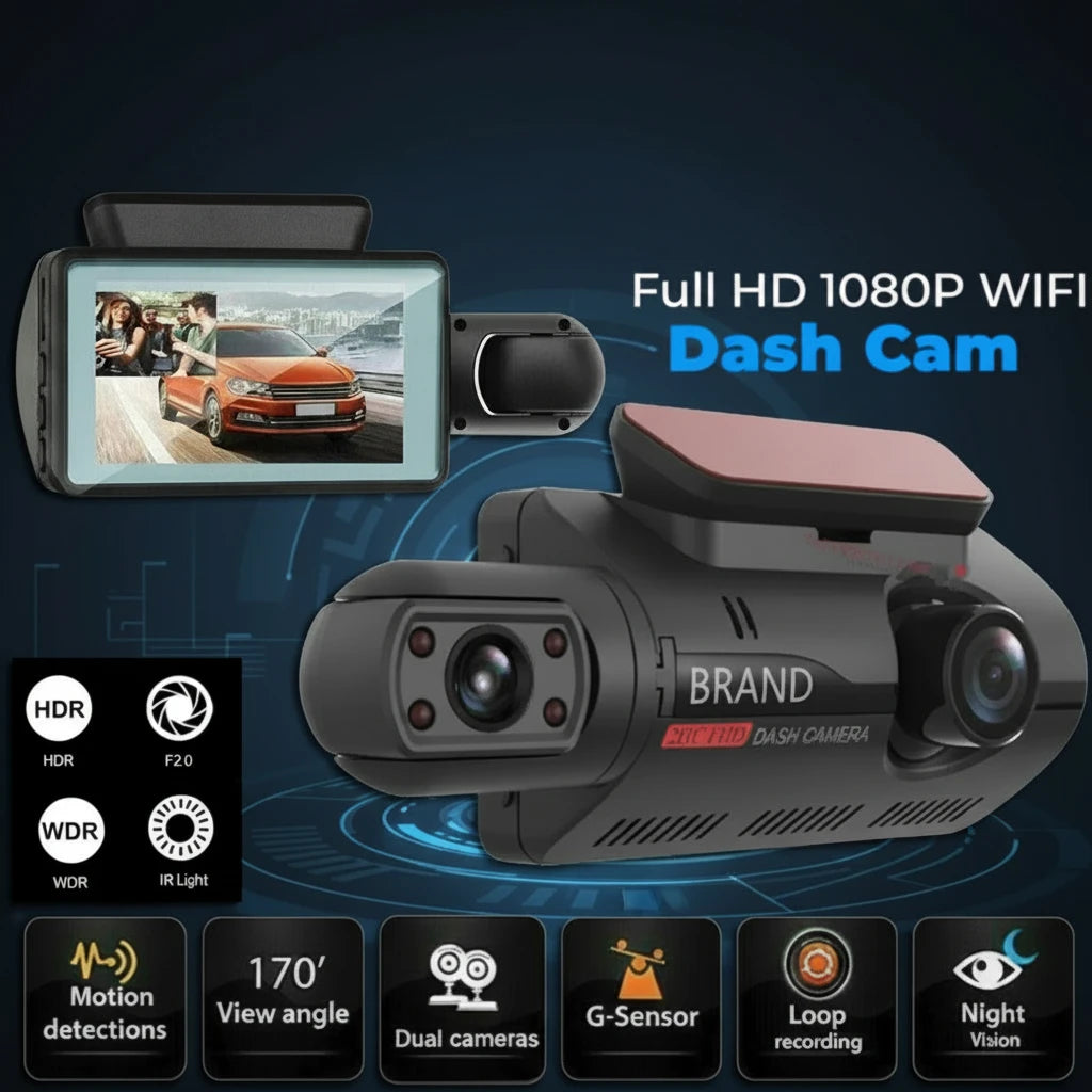 DualVision 1080P WiFi Dash Cam – Front & Cabin Recording