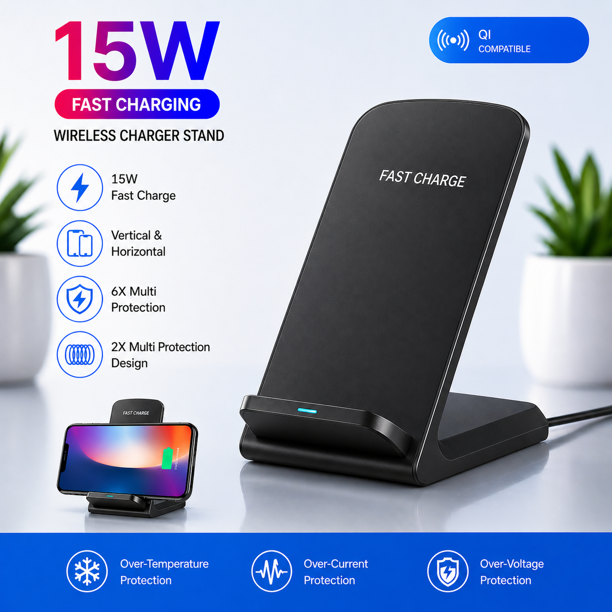 Qi Wireless Fast Charger Charging Pad Stand Dock For Galaxy Phone