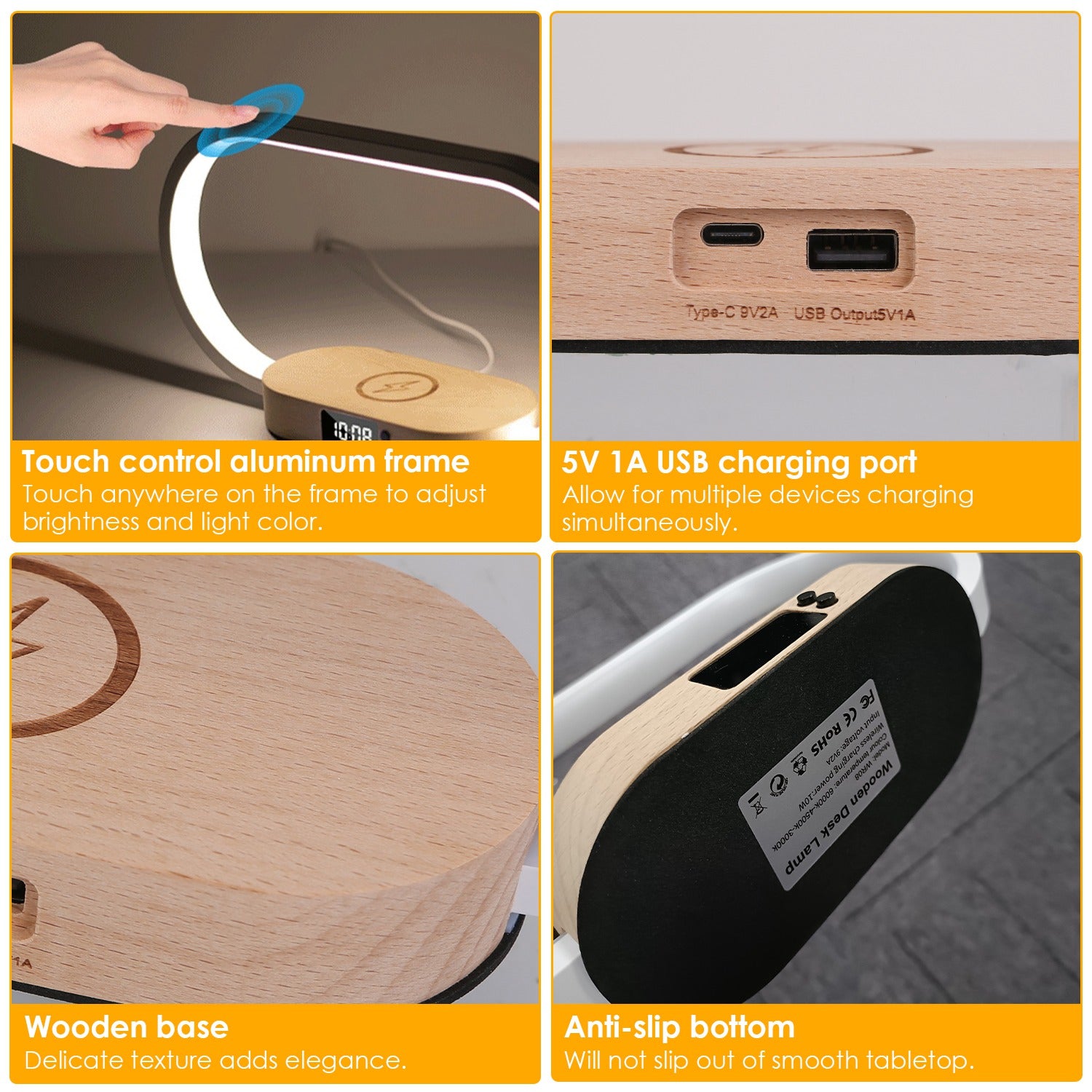 GlowCharge LED Bedside Lamp with Wireless Charging & Clock