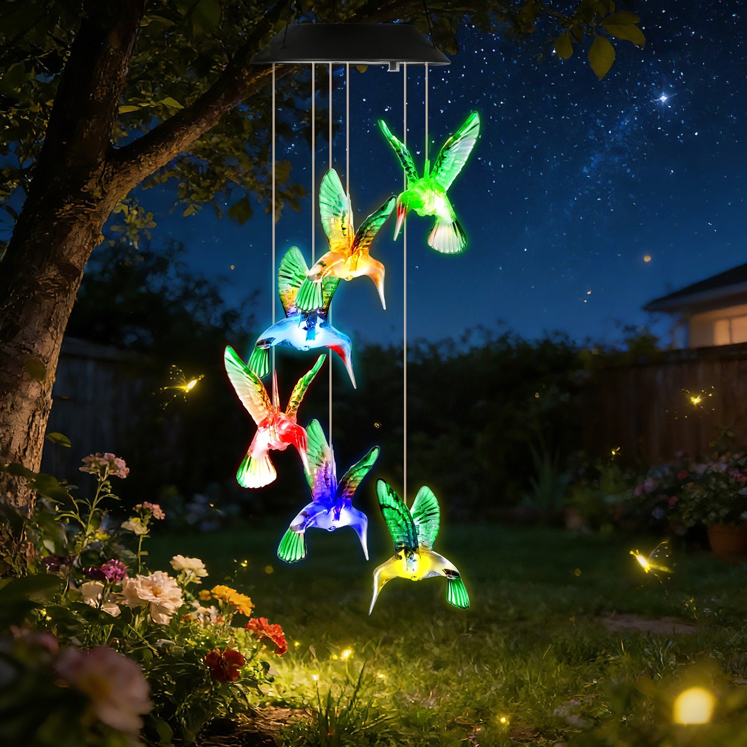 2-Pack Solar Hummingbird Wind Chimes – Color-Changing Waterproof Garden Decor