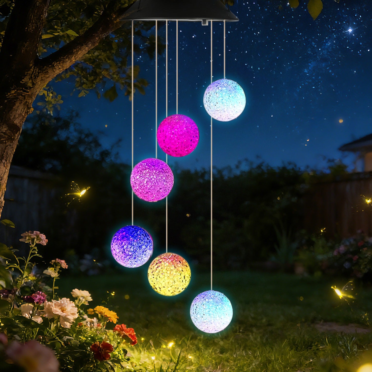 Solar Glow Ball Wind Chime – Color-Changing Waterproof Garden Hanging Light