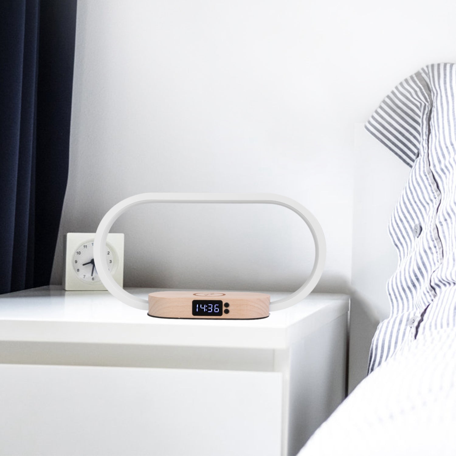 GlowCharge LED Bedside Lamp with Wireless Charging & Clock