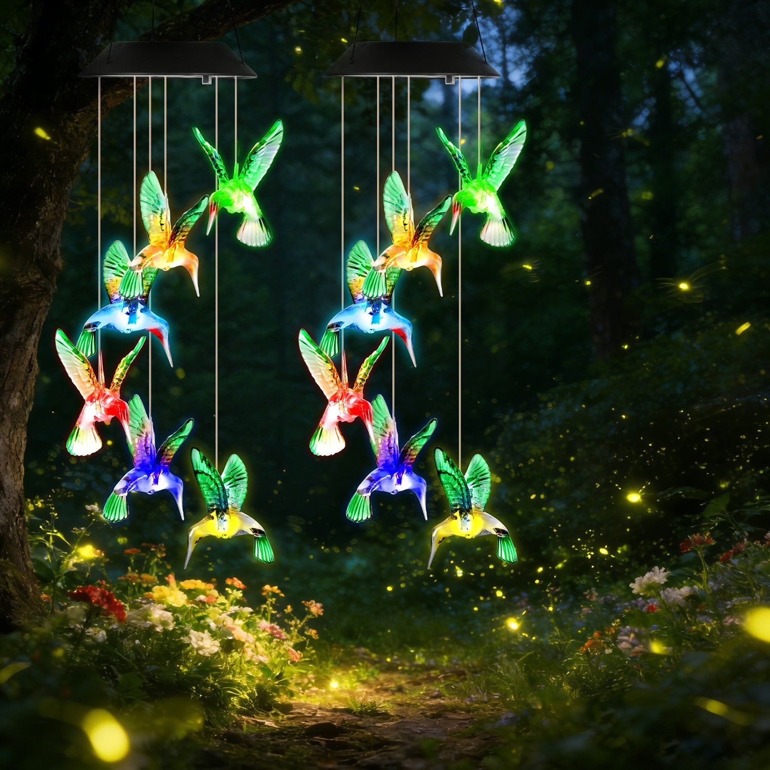 2-Pack Solar Hummingbird Wind Chimes – Color-Changing Waterproof Garden Decor