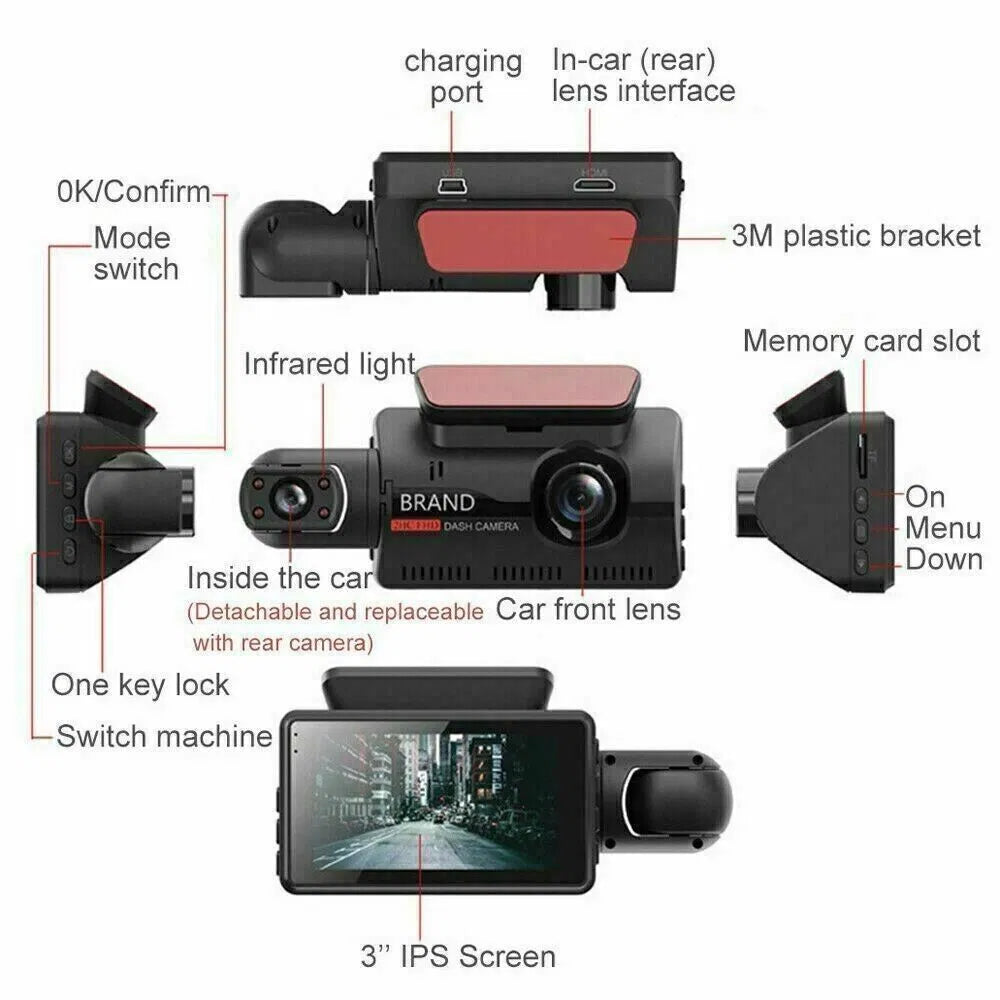 DualVision 1080P WiFi Dash Cam – Front & Cabin Recording